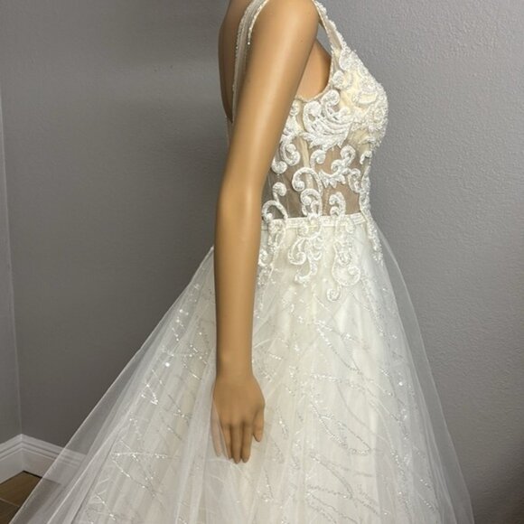 Bianco Vita Wedding Dress Couture Tulle A-line Size 10 NEW - Picture 12 of 16
